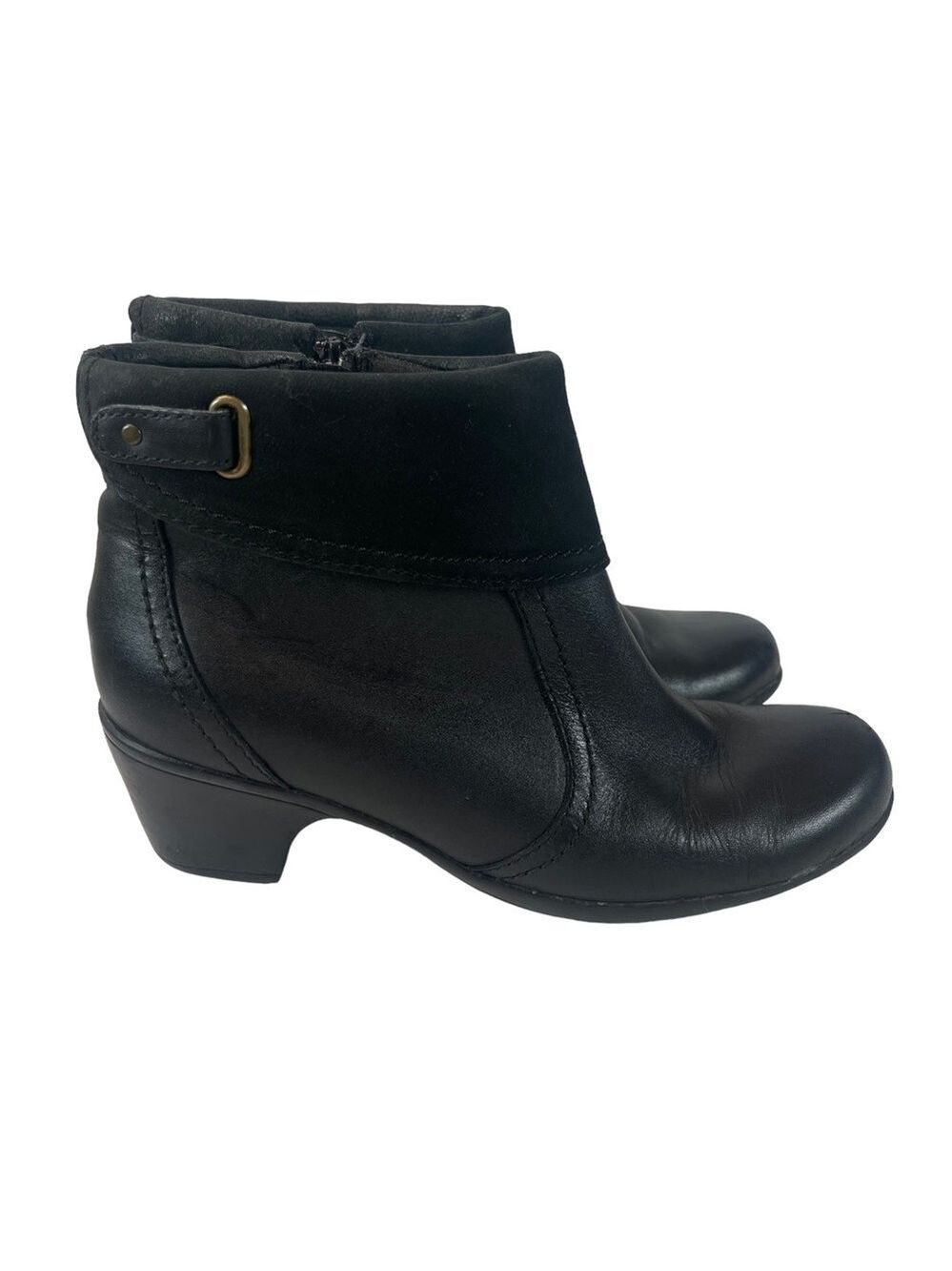 Clarks Black Leather Suede Side Zip Low Heeled Ankle Boots Booties Size 7